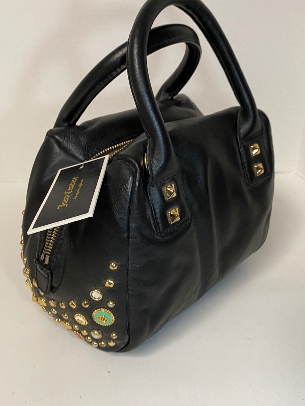 NEW! Juicy Couture • Black Leather Satchel • Studded • Two Handle • Gorgeous!